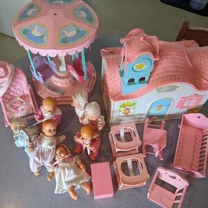 Vtg 88 BOUNCIN BABIES 26 pcs; ALL ORIG 7  Dolls Merry-go-Round House Access NICE